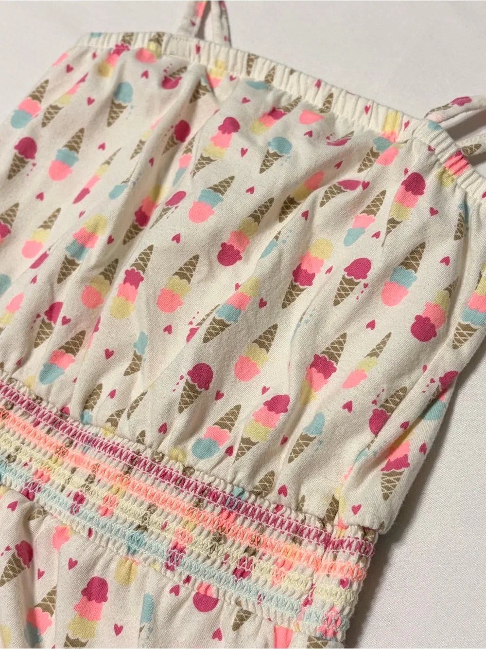 Healthtex Girls 5T Ice Cream Cone Print Smocked Romper Tie Strap Shorts Playsuit